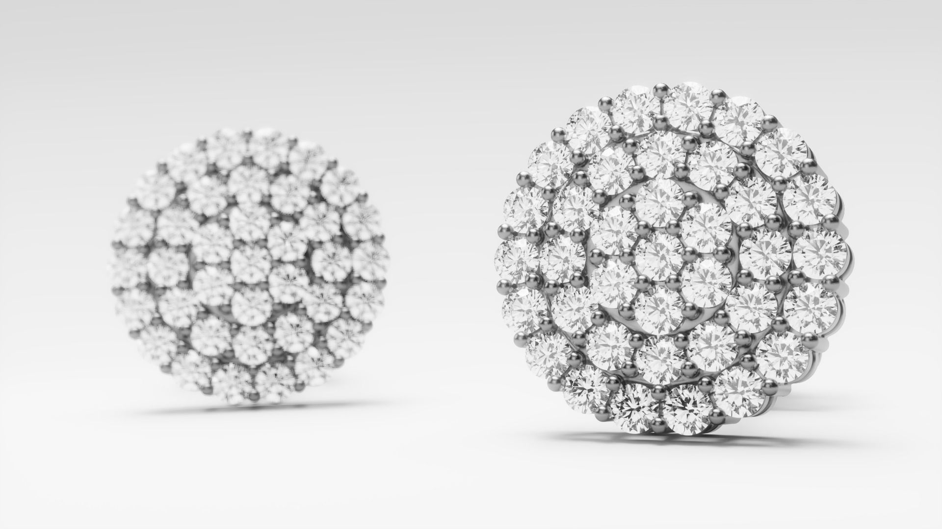 Diamond Cluster Stud Earrings 3D print model_1