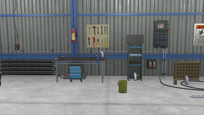 Truck Repair Workshop Interior 01 All PBR Unity UE Textures Low-poly 3D model 4