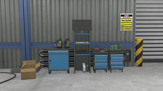 Truck Repair Workshop Interior 01 All PBR Unity UE Textures Low-poly 3D model 5
