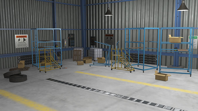 Truck Repair Workshop Interior 01 All PBR Unity UE Textures Low-poly 3D model 2