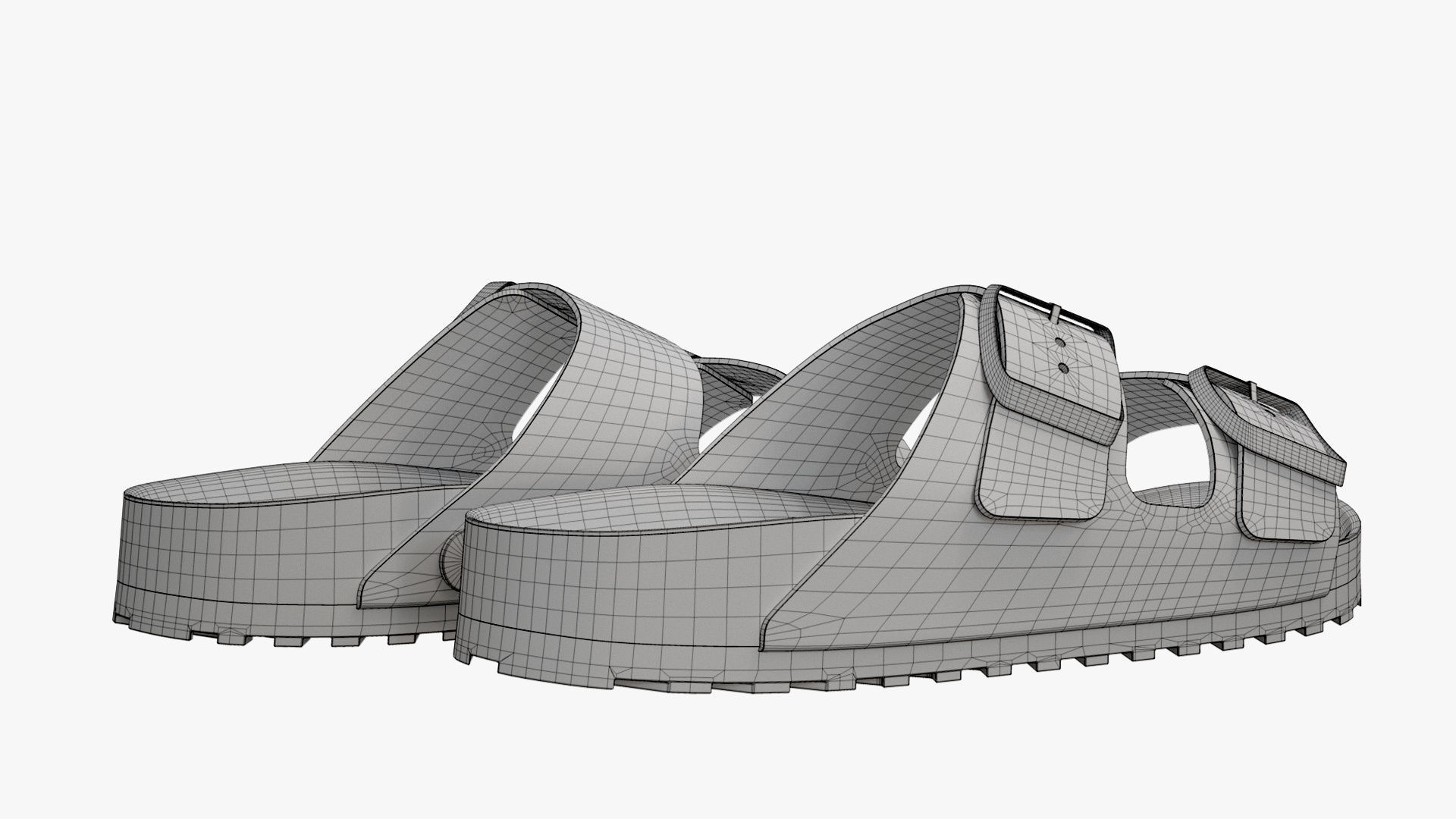 Double Buckle Sandals Black Leather 3D model_15