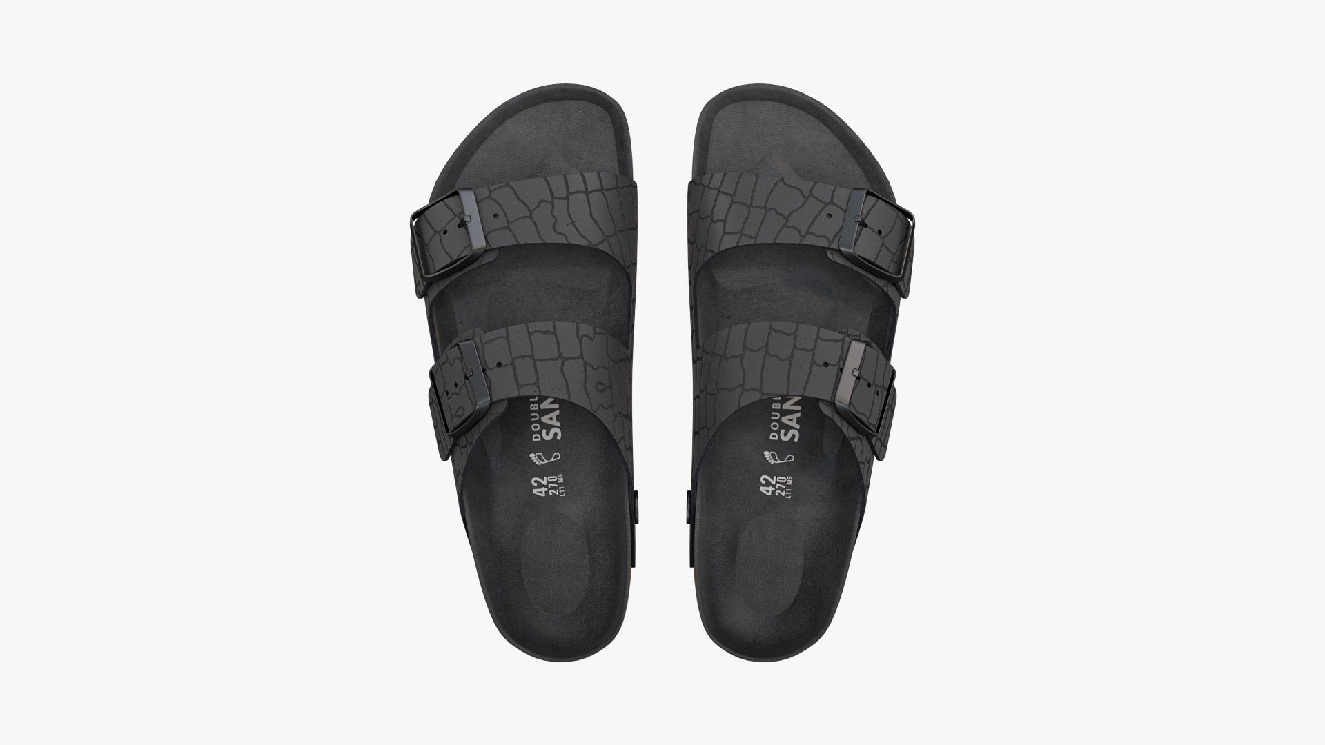 Double Buckle Sandals Black Leather 3D model_3