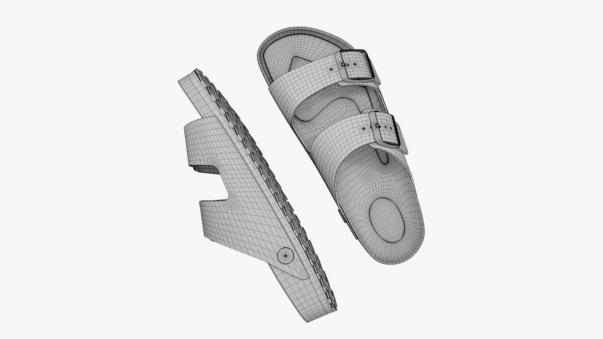 Double Buckle Sandals Black Leather 3D model_14