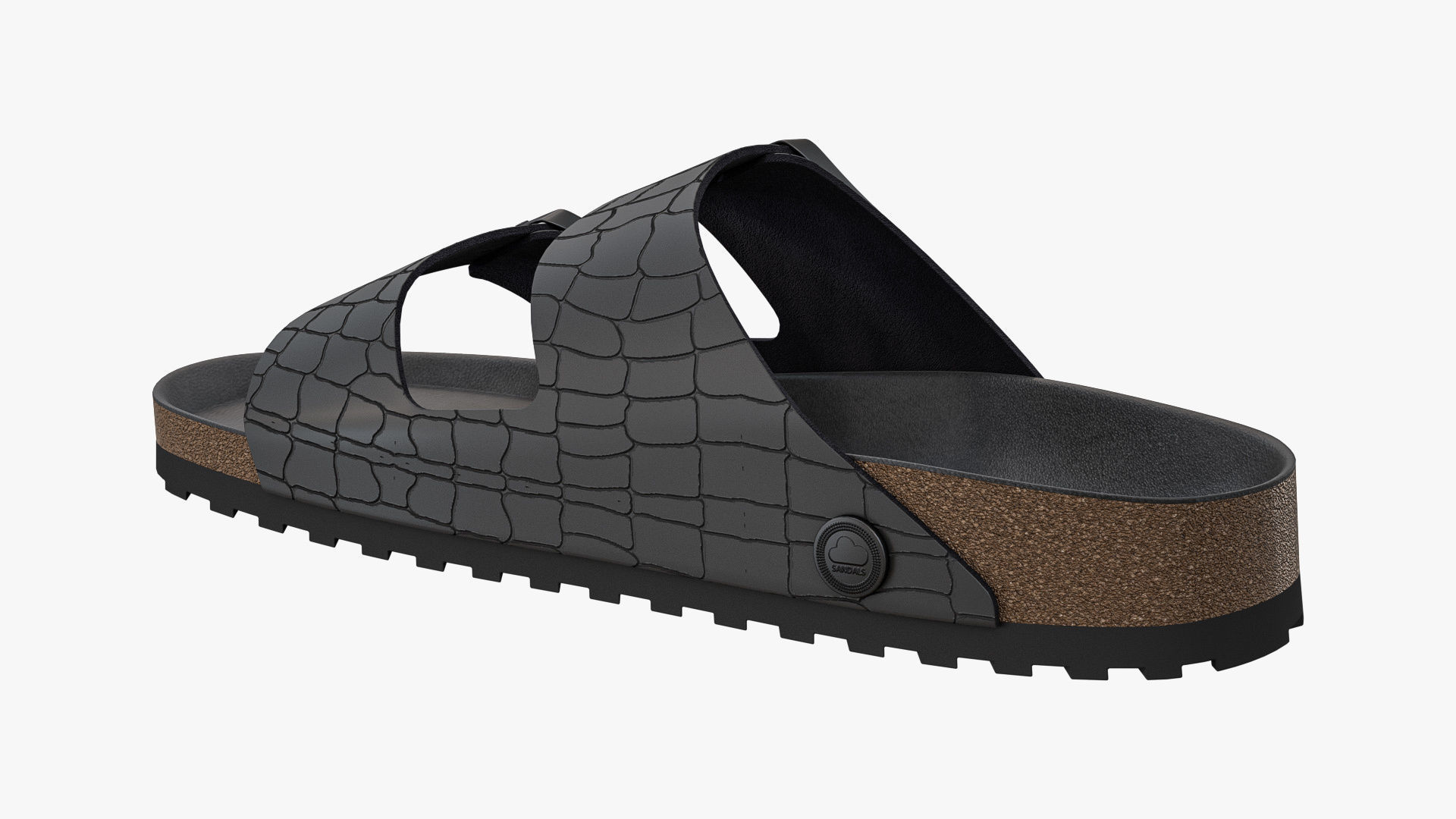 Double Buckle Sandals Black Leather 3D model_10