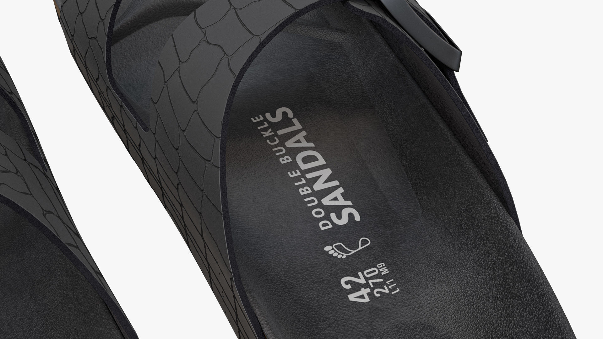 Double Buckle Sandals Black Leather 3D model_12