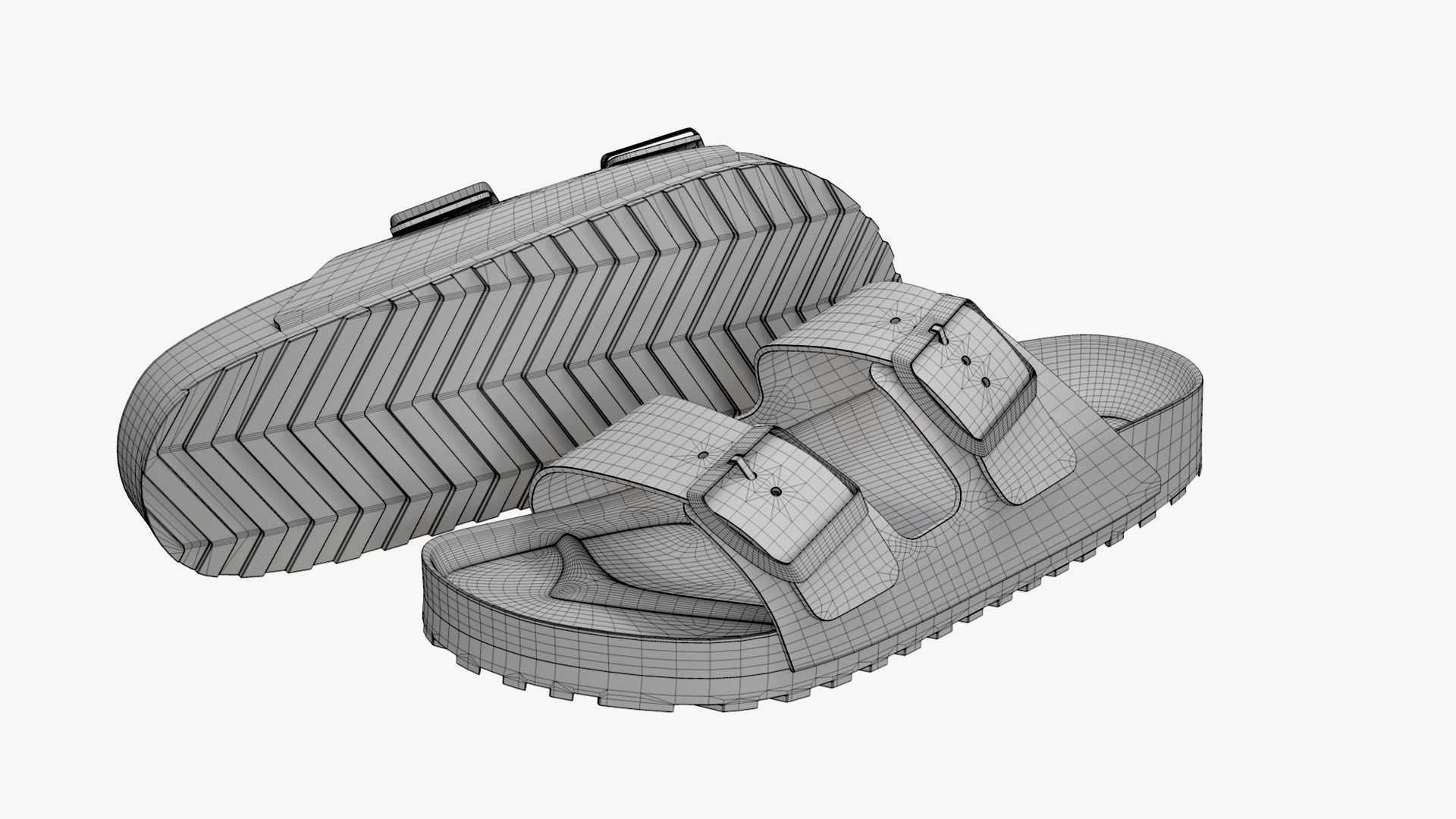 Double Buckle Sandals Black Leather 3D model_13