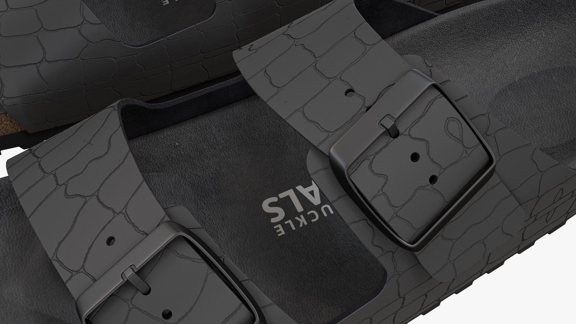 Double Buckle Sandals Black Leather 3D model_11