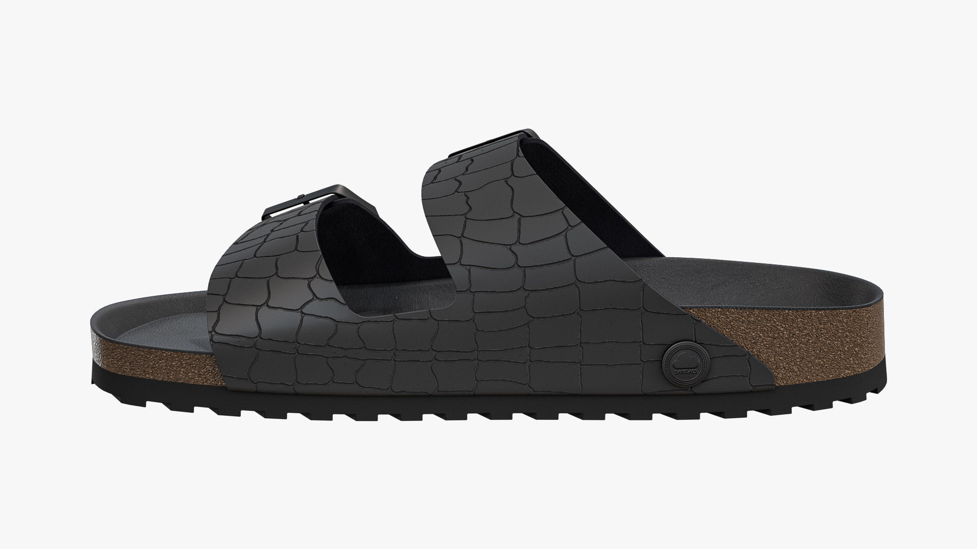 Double Buckle Sandals Black Leather 3D model_7