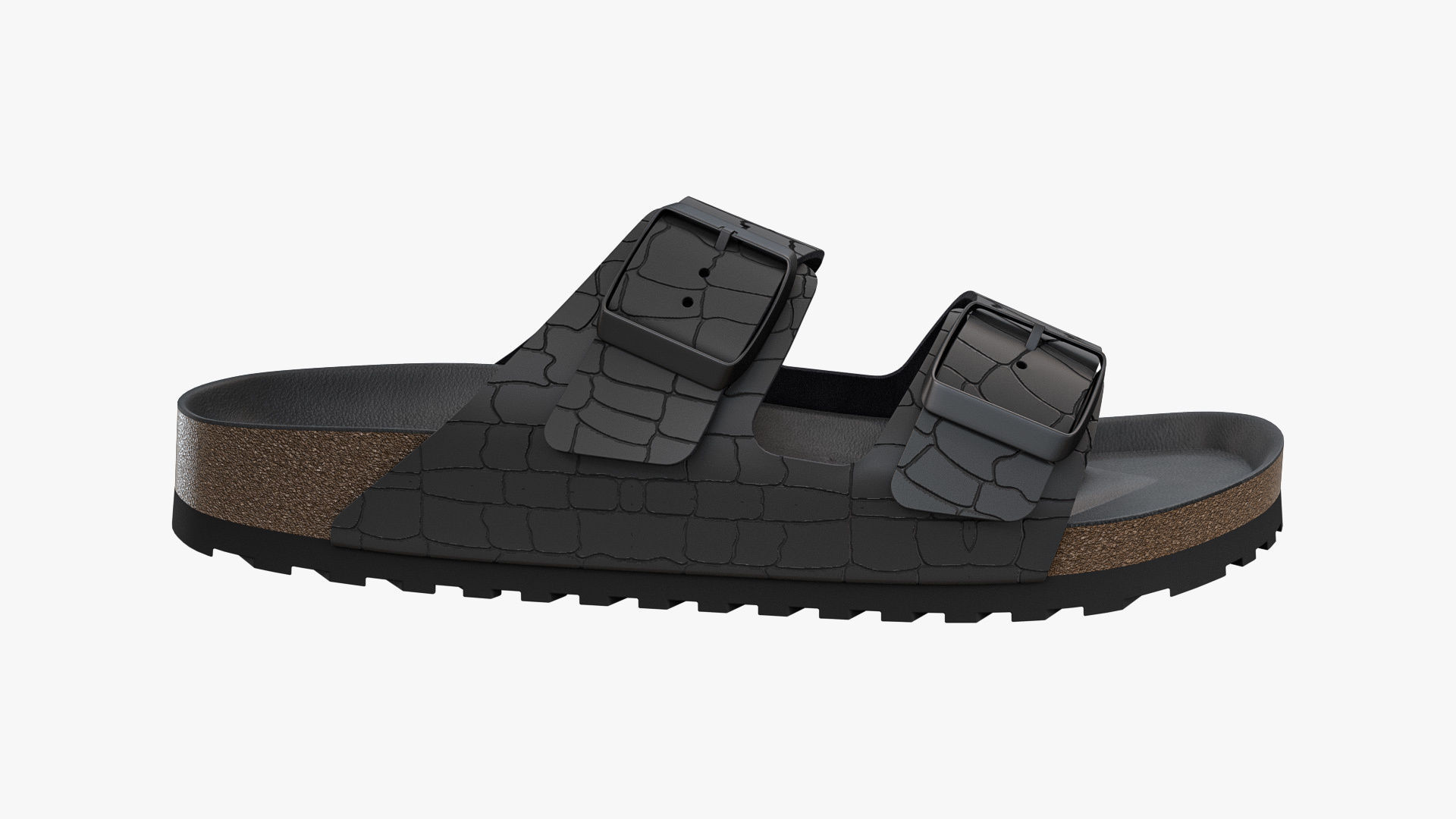 Double Buckle Sandals Black Leather 3D model_6