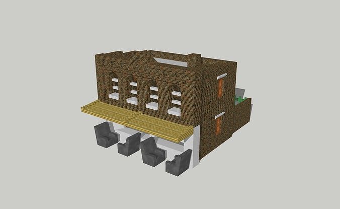 City Building Shop Restaurant Cafe by Outland Models Low-poly 3D model