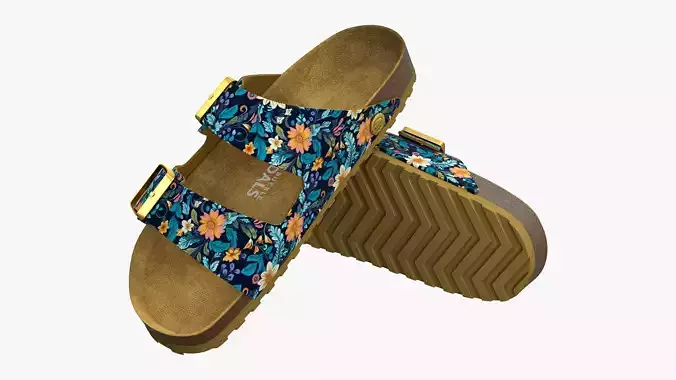 Double Buckle Sandals Floral 3D model
