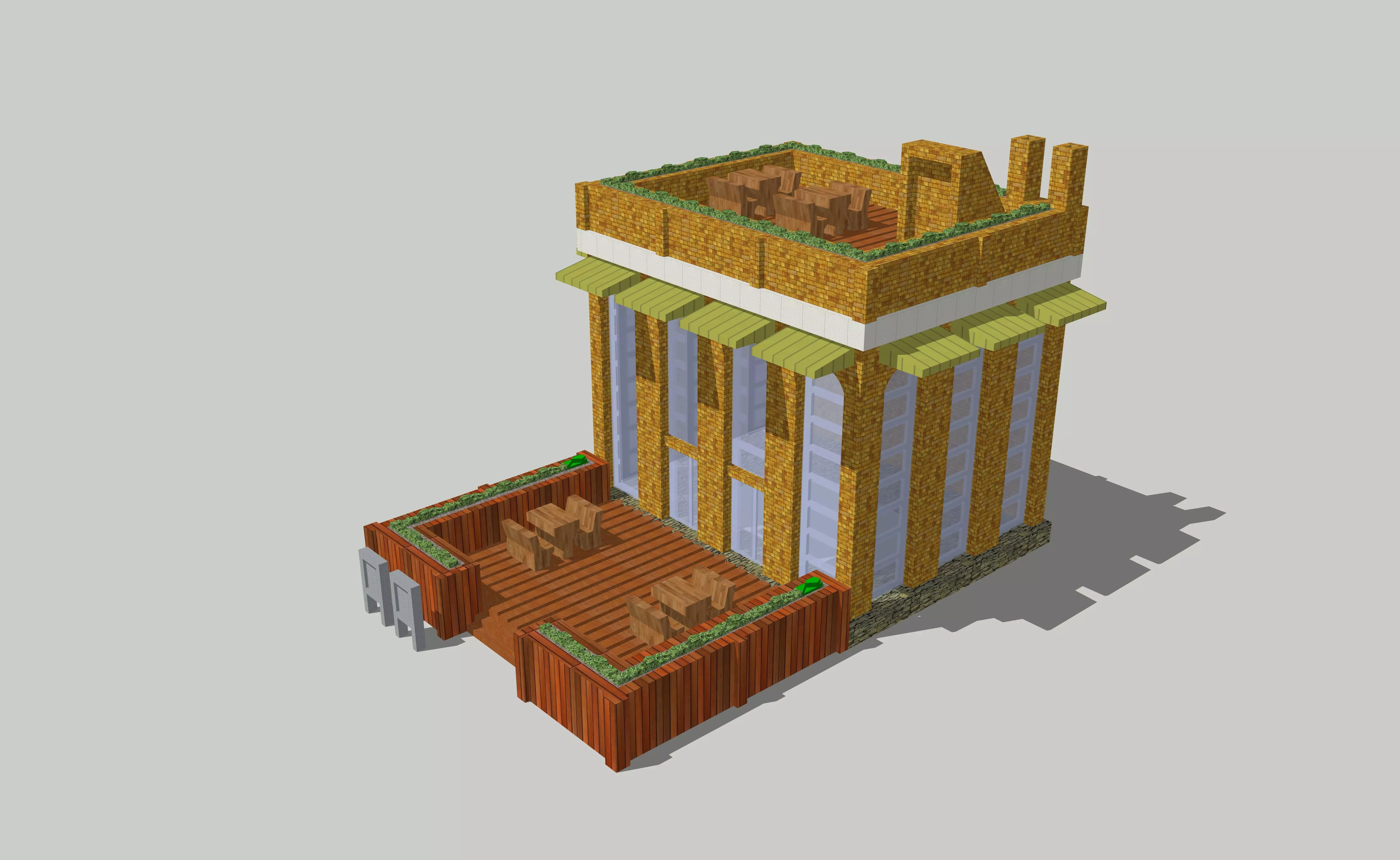 City Building Garden Style Cafe Restaurant by Outland Models Low-poly 3D model_0