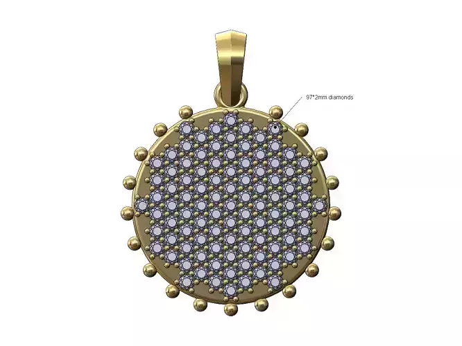 Round beaded diamond coin pendant and charm