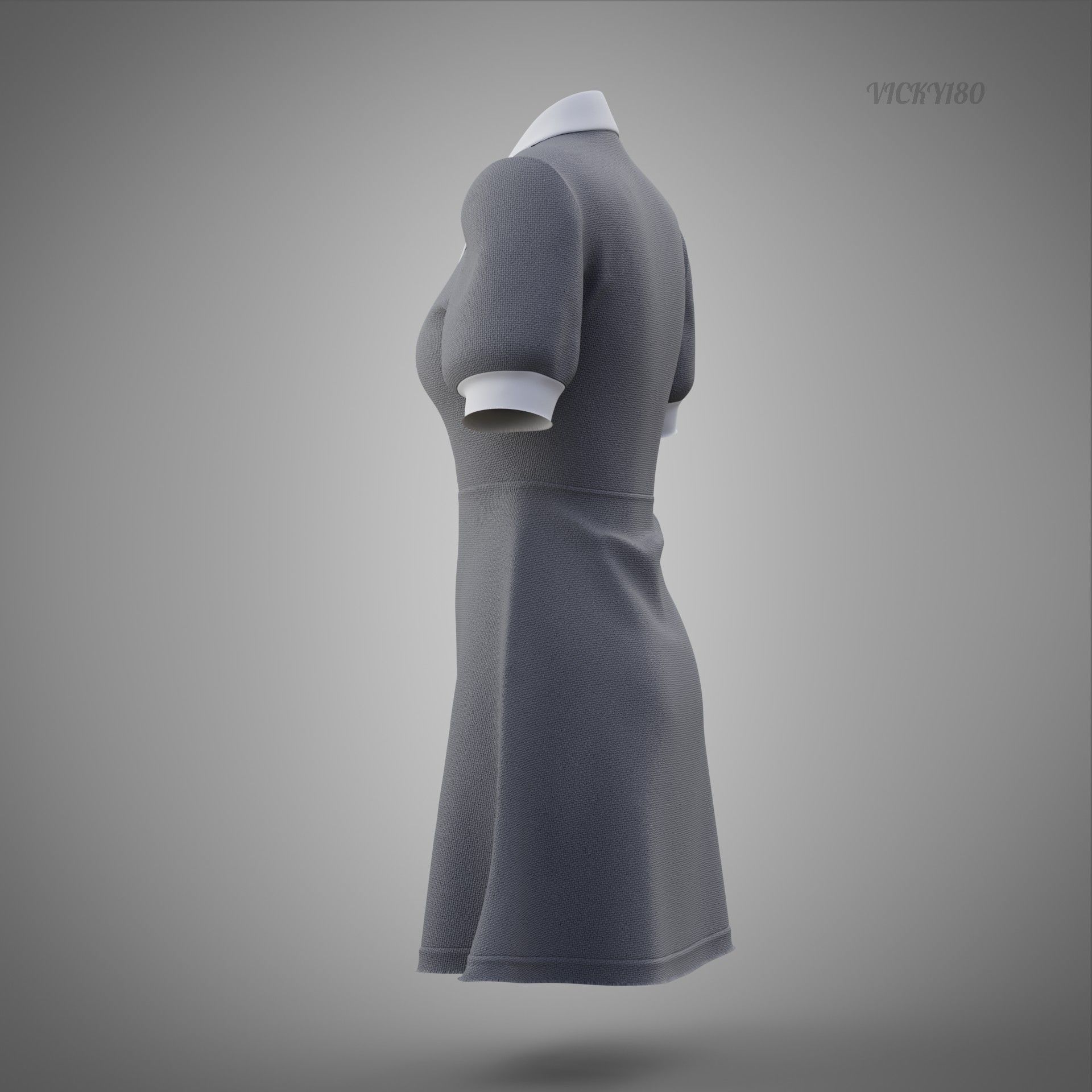 Grey Collared Formal Dress 3D model Low-poly 3D model_26