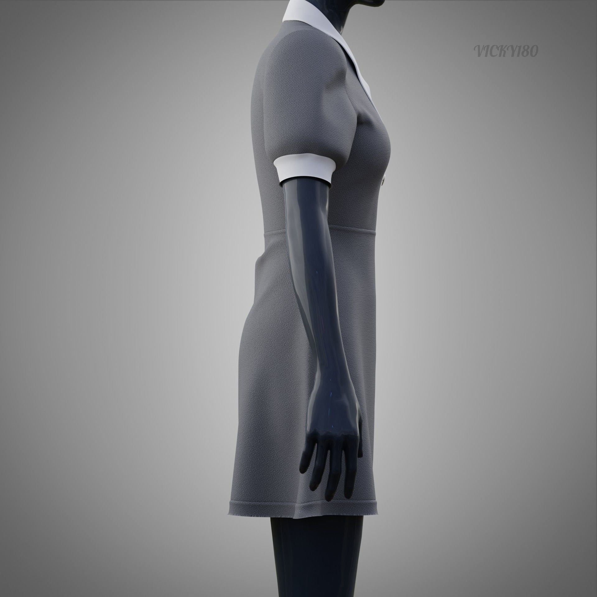 Grey Collared Formal Dress 3D model Low-poly 3D model_8