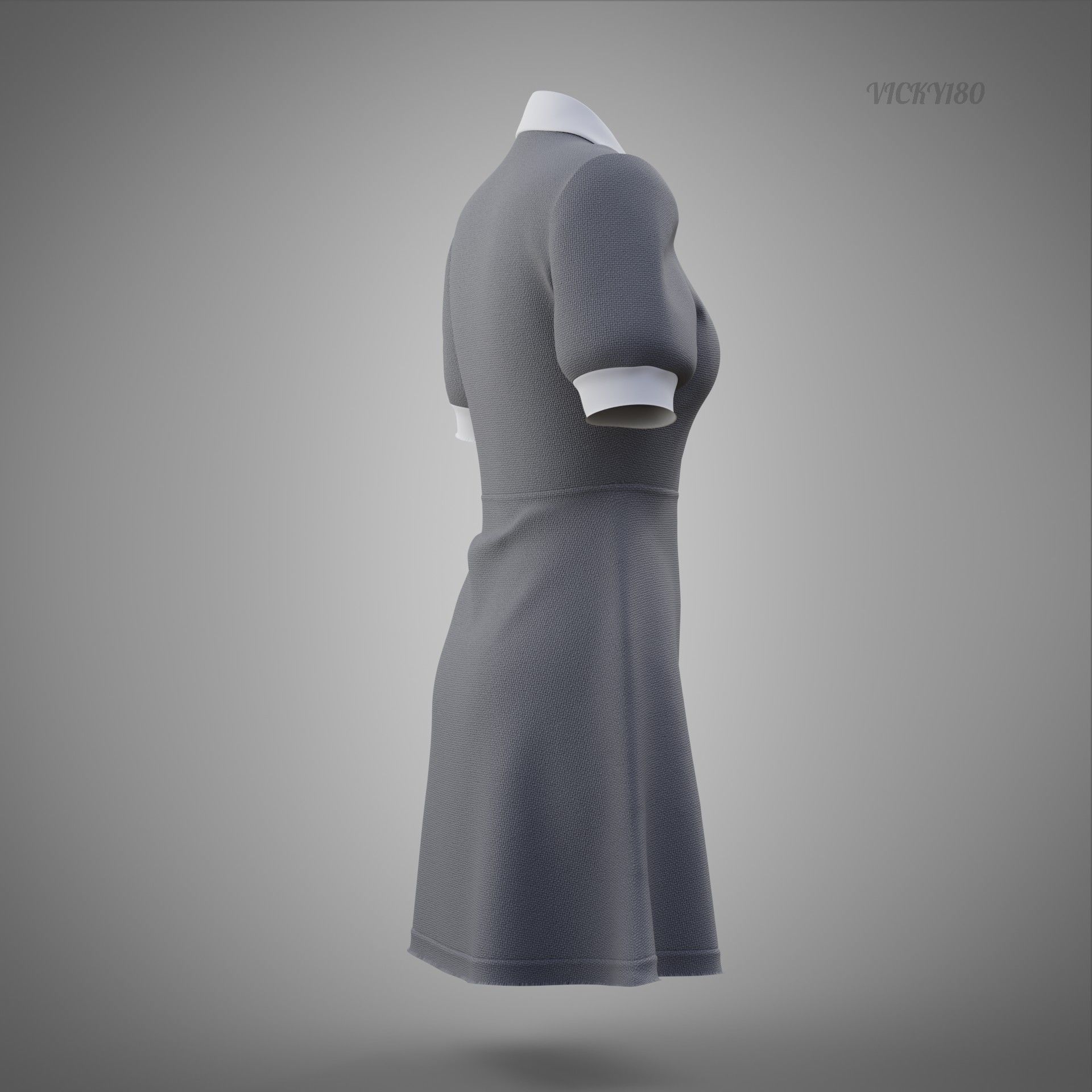 Grey Collared Formal Dress 3D model Low-poly 3D model_22