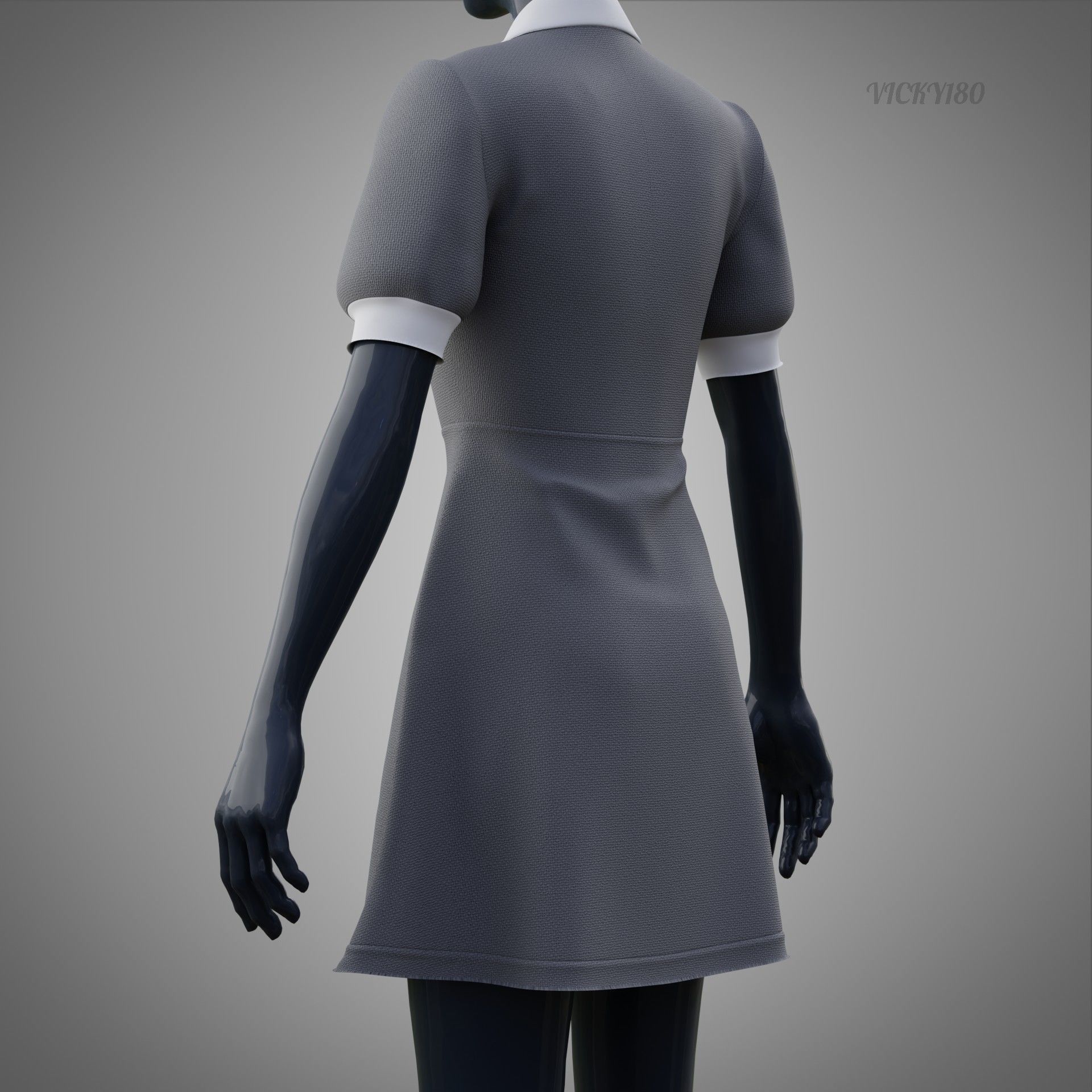 Grey Collared Formal Dress 3D model Low-poly 3D model_10