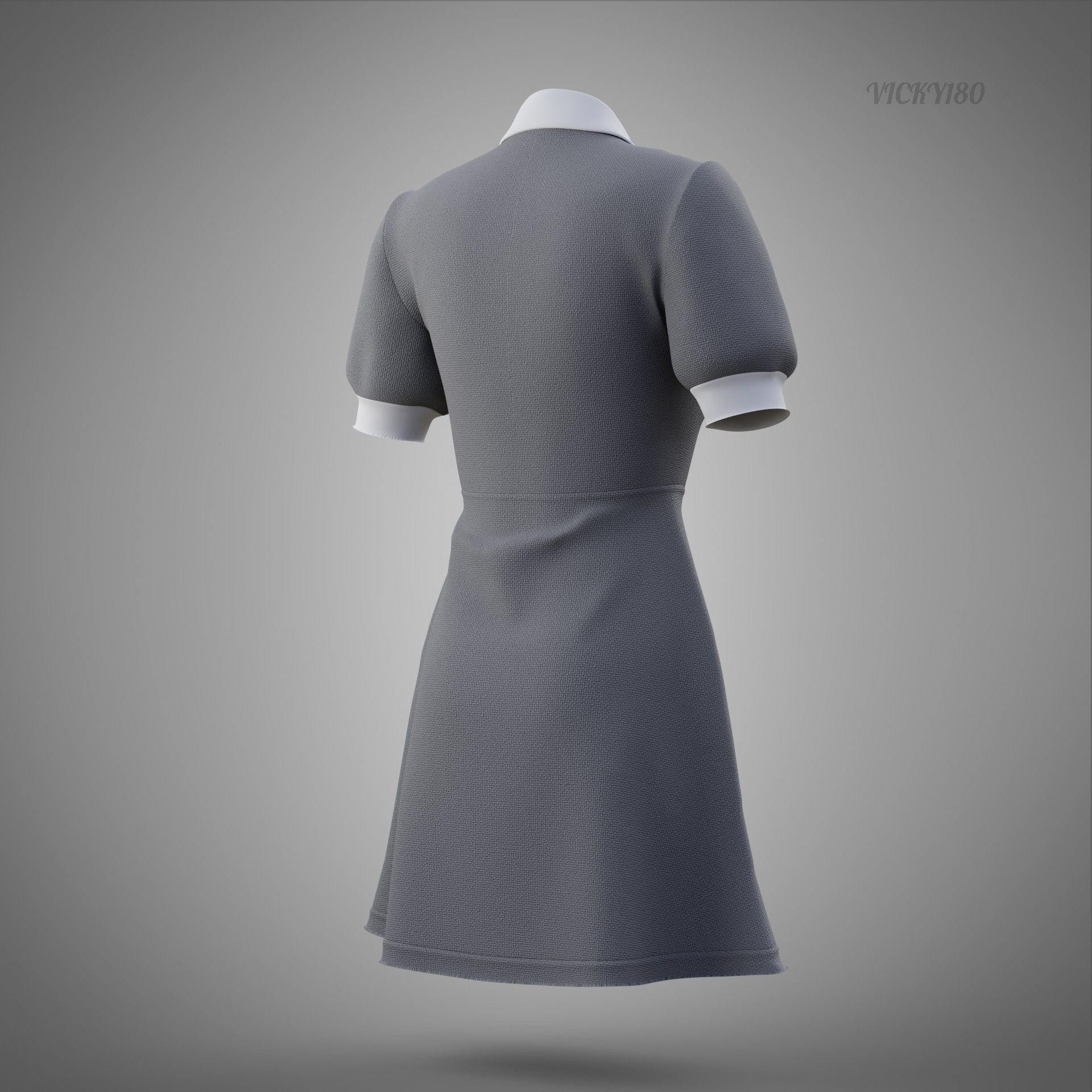 Grey Collared Formal Dress 3D model Low-poly 3D model_23