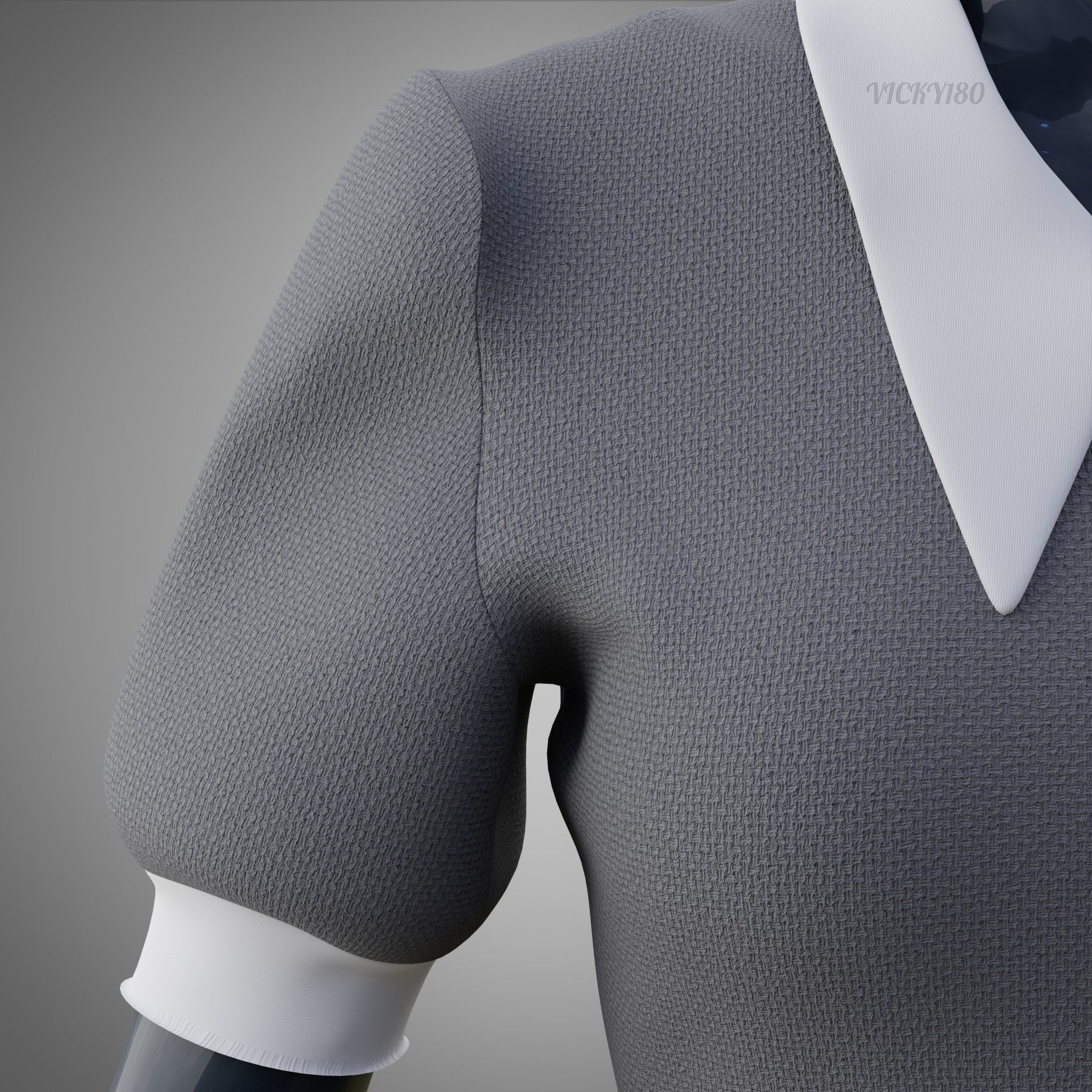 Grey Collared Formal Dress 3D model Low-poly 3D model_3