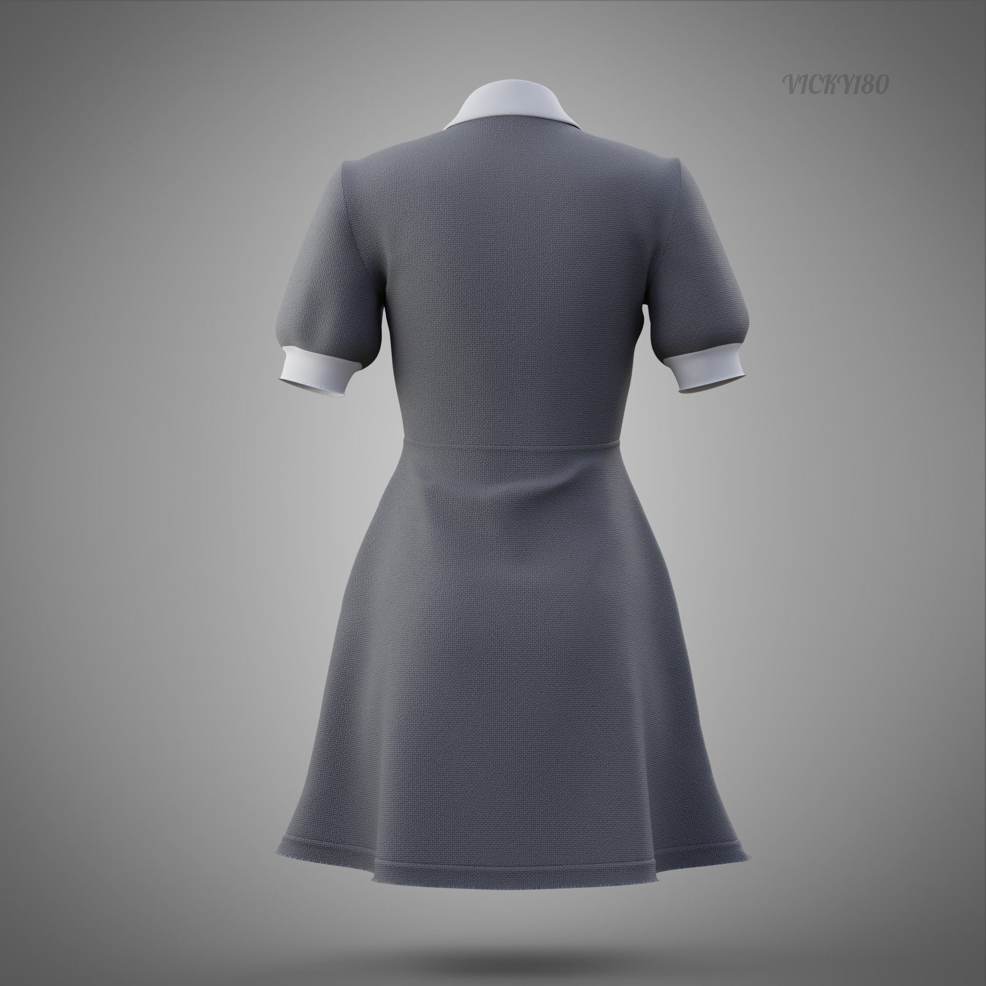 Grey Collared Formal Dress 3D model Low-poly 3D model_24
