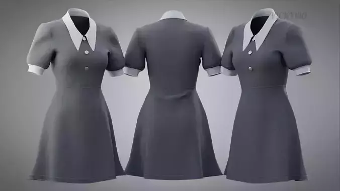 Grey Collared Formal Dress 3D model Low-poly 3D model