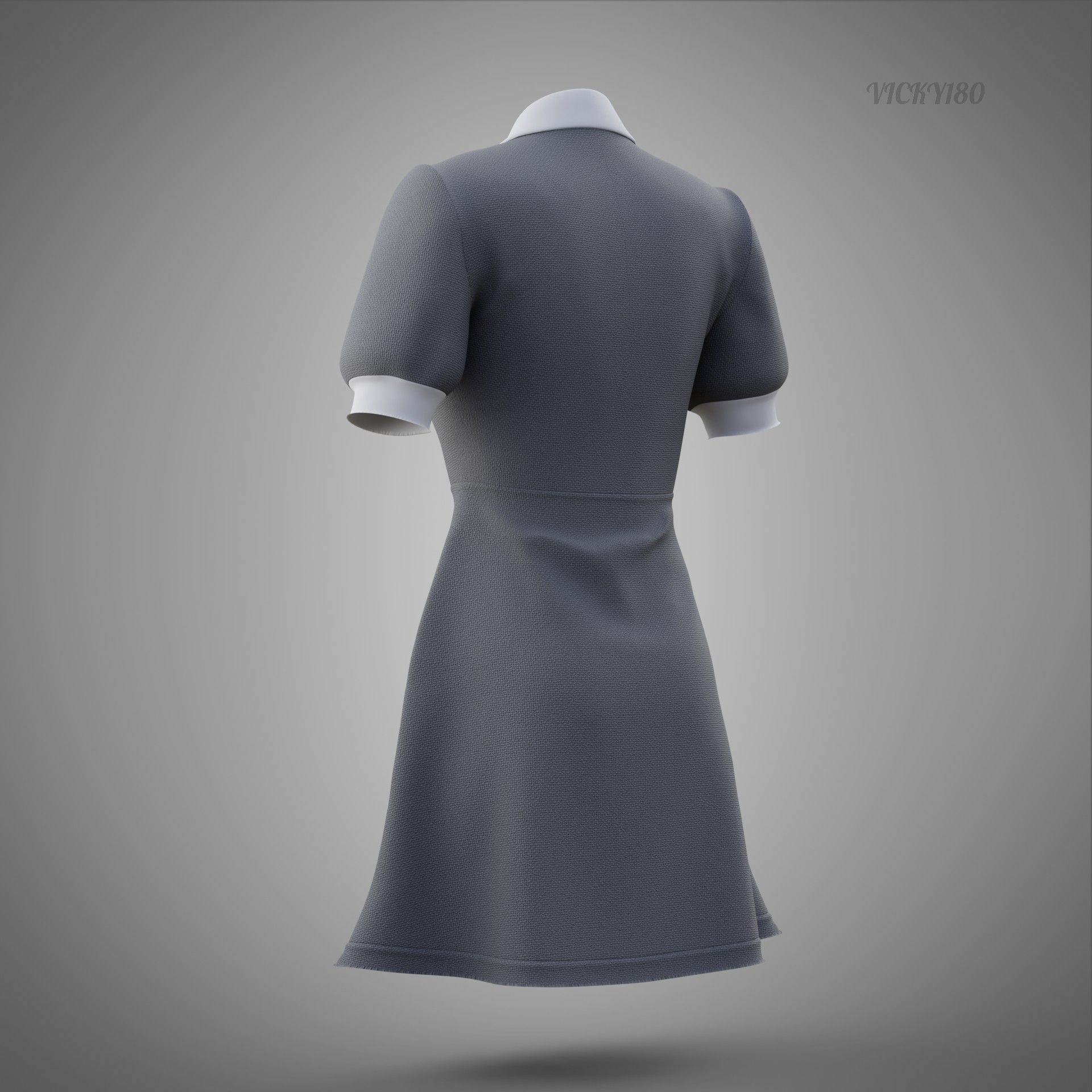 Grey Collared Formal Dress 3D model Low-poly 3D model_25