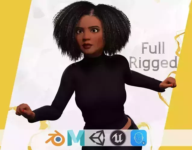 Classic Afro - Cartoon Black African Woman Low-poly 3D model