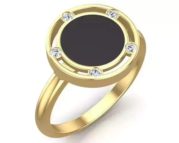 Black Enamel Ring With Earrings 5 Stones
