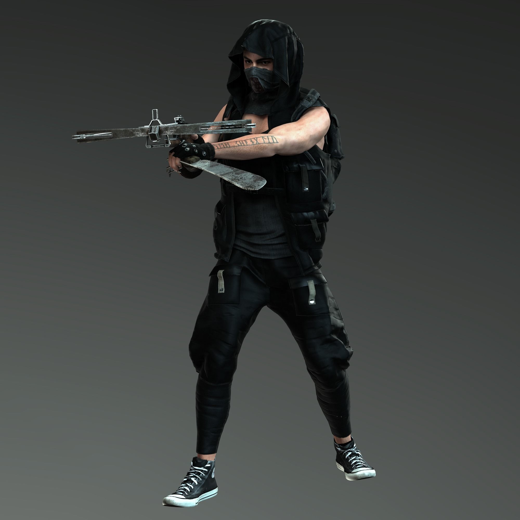 Zombie Slayer Character Low-poly 3D model_1