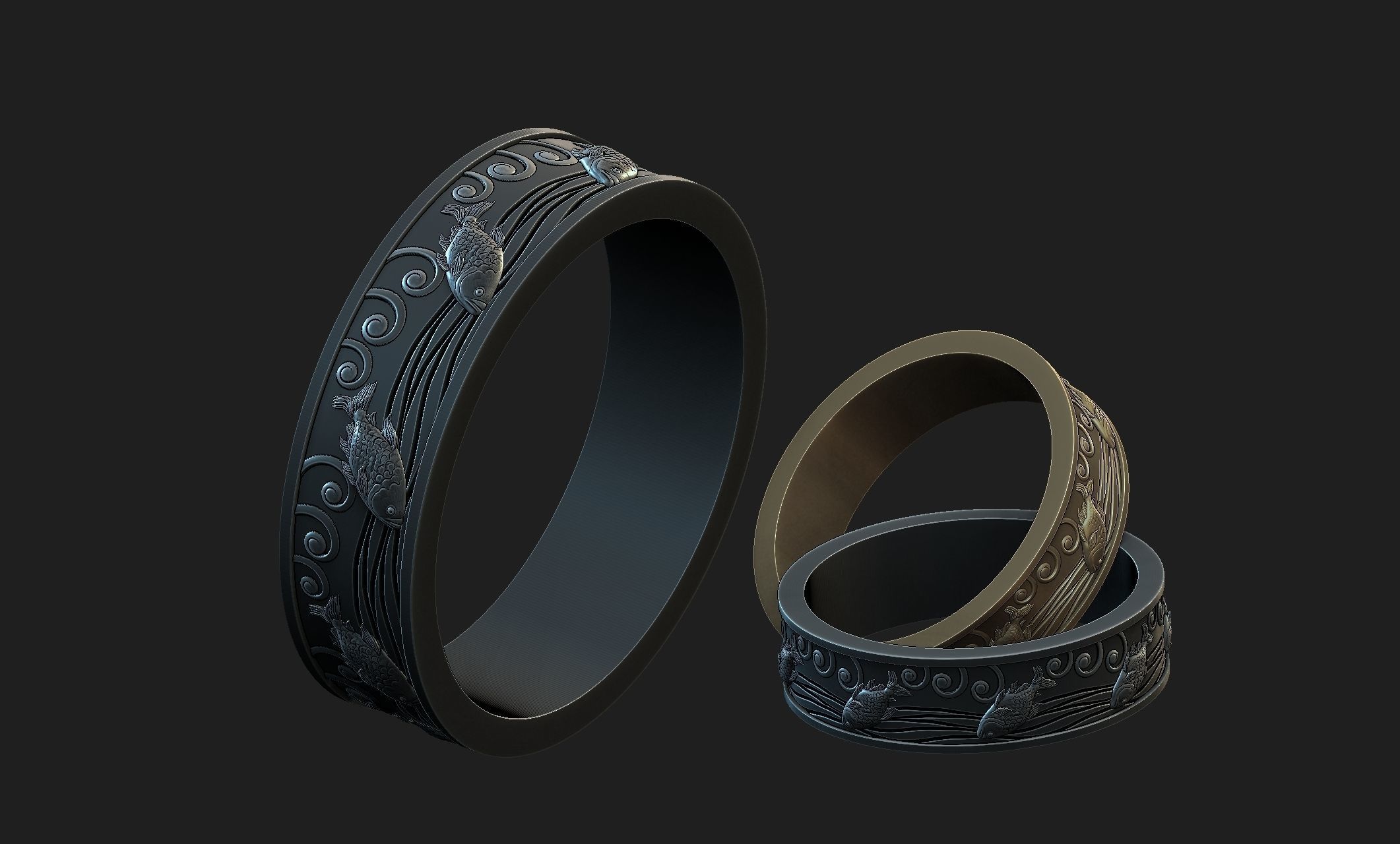 fishwave ring 3D print model_5