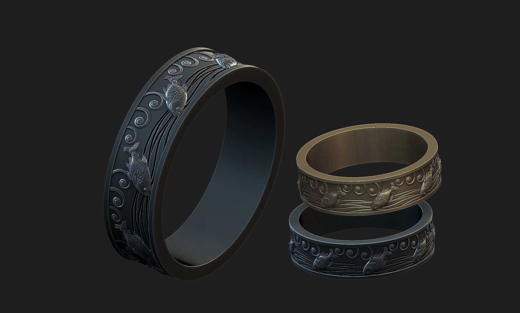 fishwave ring 3D print model_4