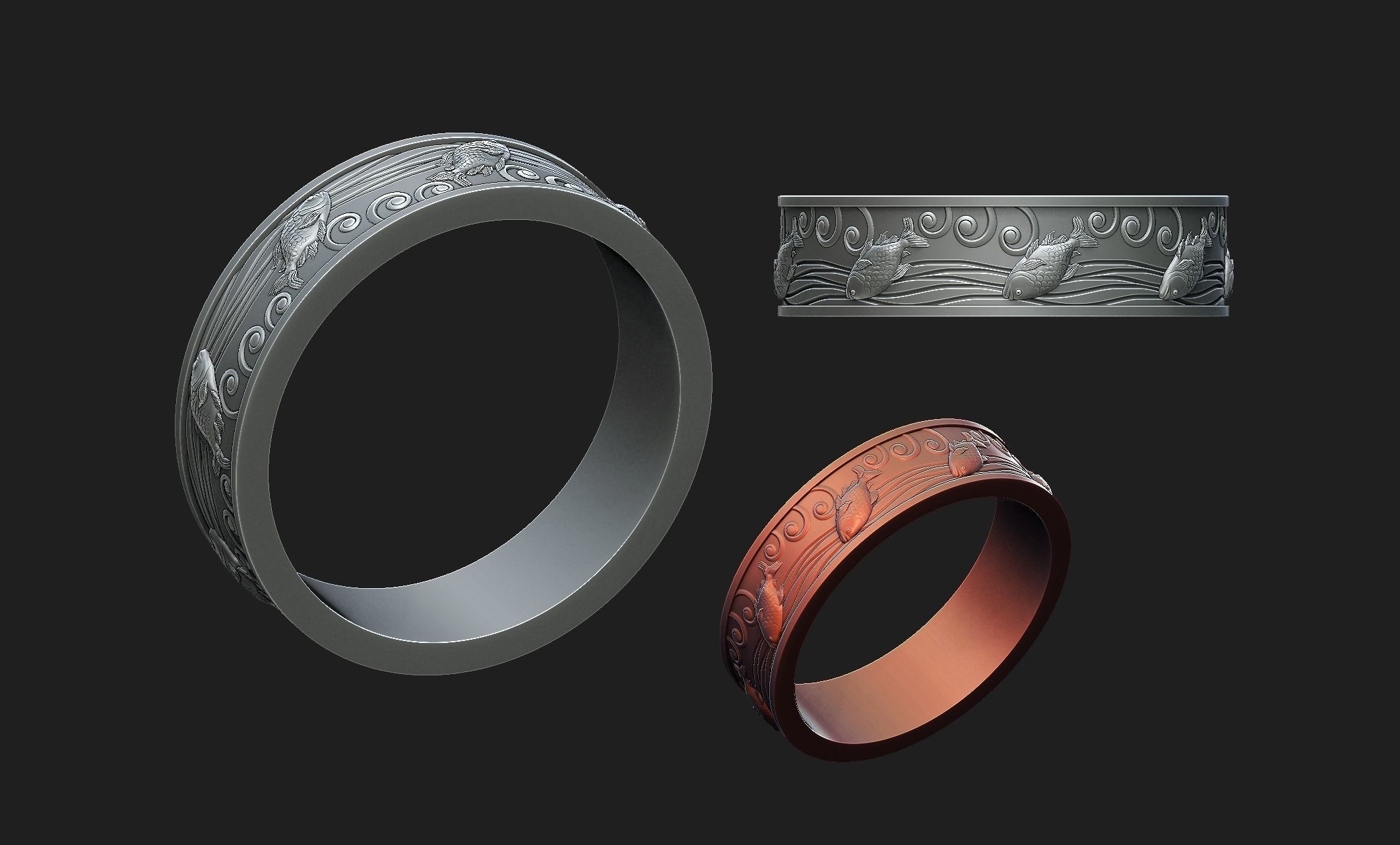 fishwave ring 3D print model_3