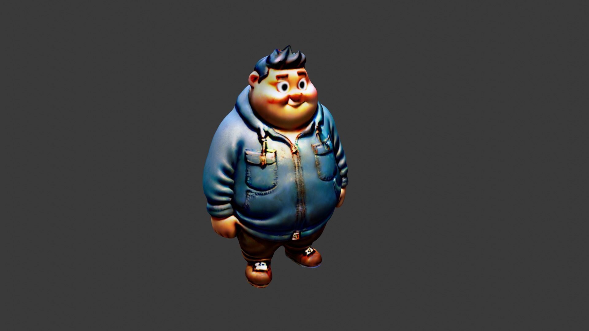 Man Fat Character Cartoon Low-poly 3D model_5