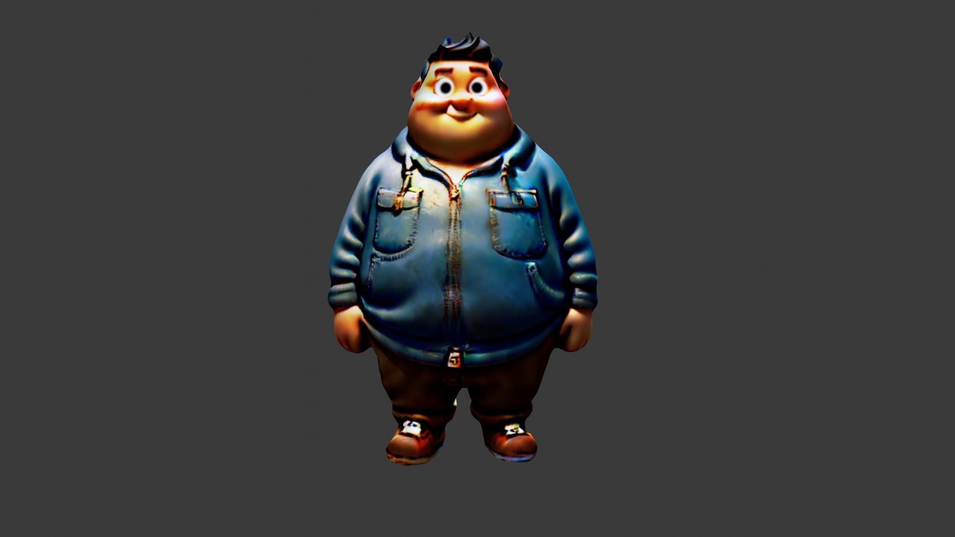 Man Fat Character Cartoon Low-poly 3D model_1