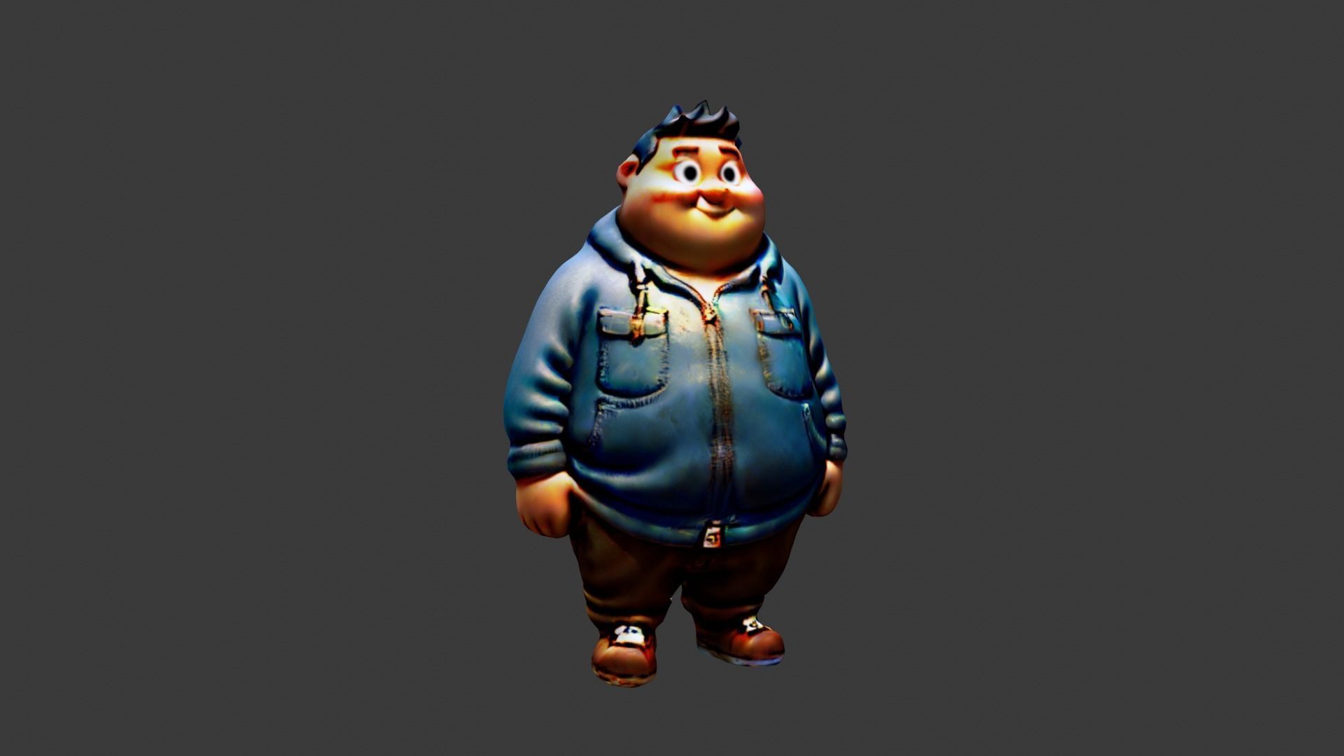 Man Fat Character Cartoon Low-poly 3D model_4
