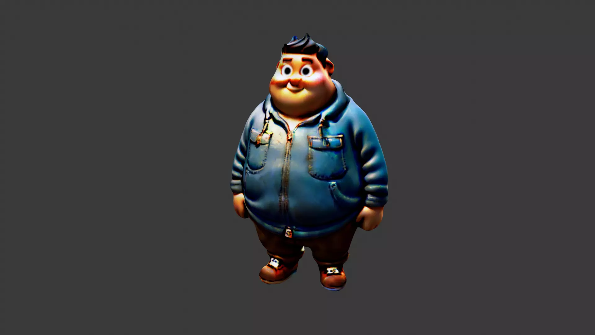 Man Fat Character Cartoon Low-poly 3D model_0