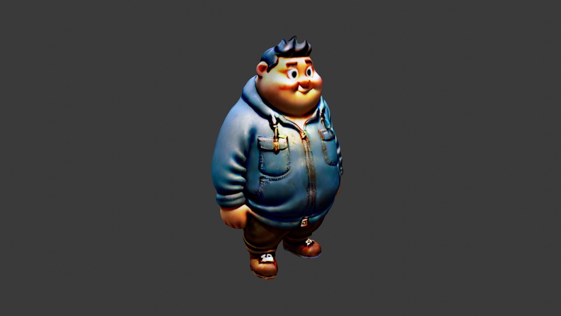 Man Fat Character Cartoon Low-poly 3D model_2