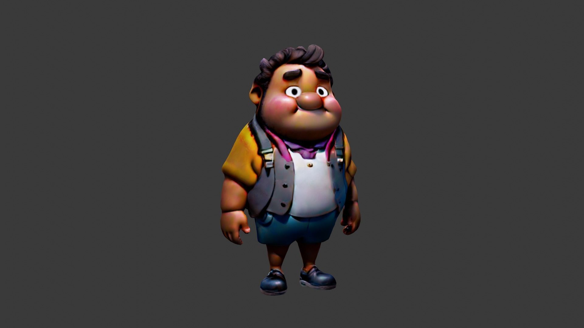 Man Fat Character Cartoon Low-poly 3D model_4