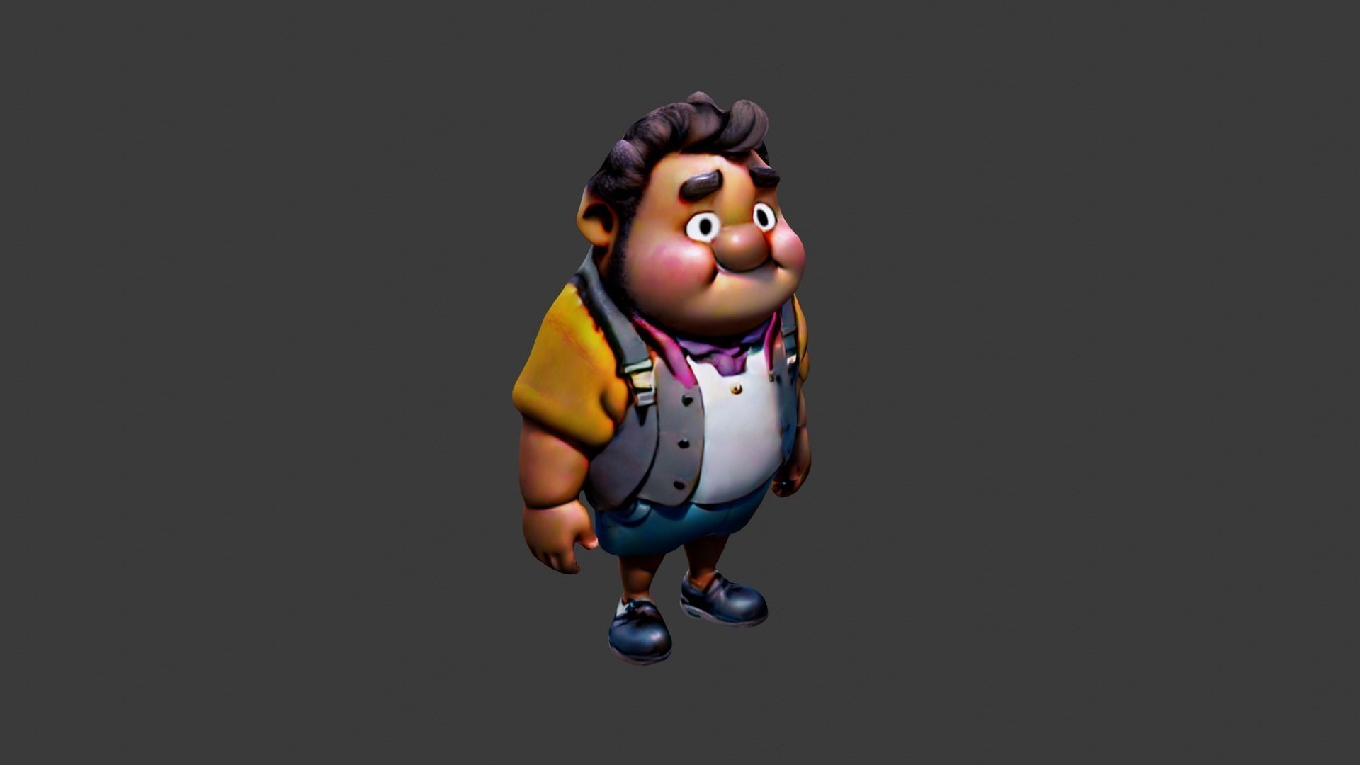 Man Fat Character Cartoon Low-poly 3D model_2