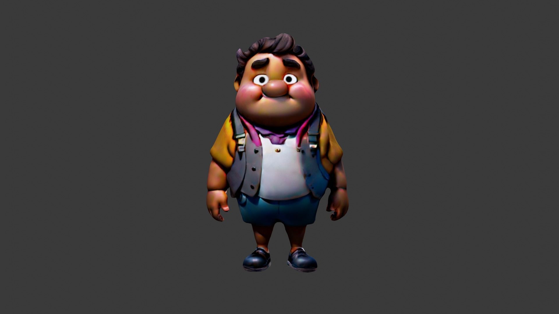 Man Fat Character Cartoon Low-poly 3D model_3