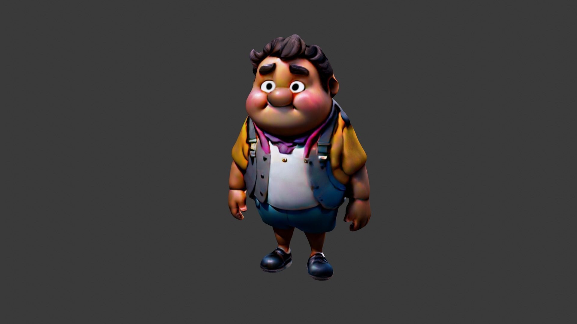 Man Fat Character Cartoon Low-poly 3D model_1