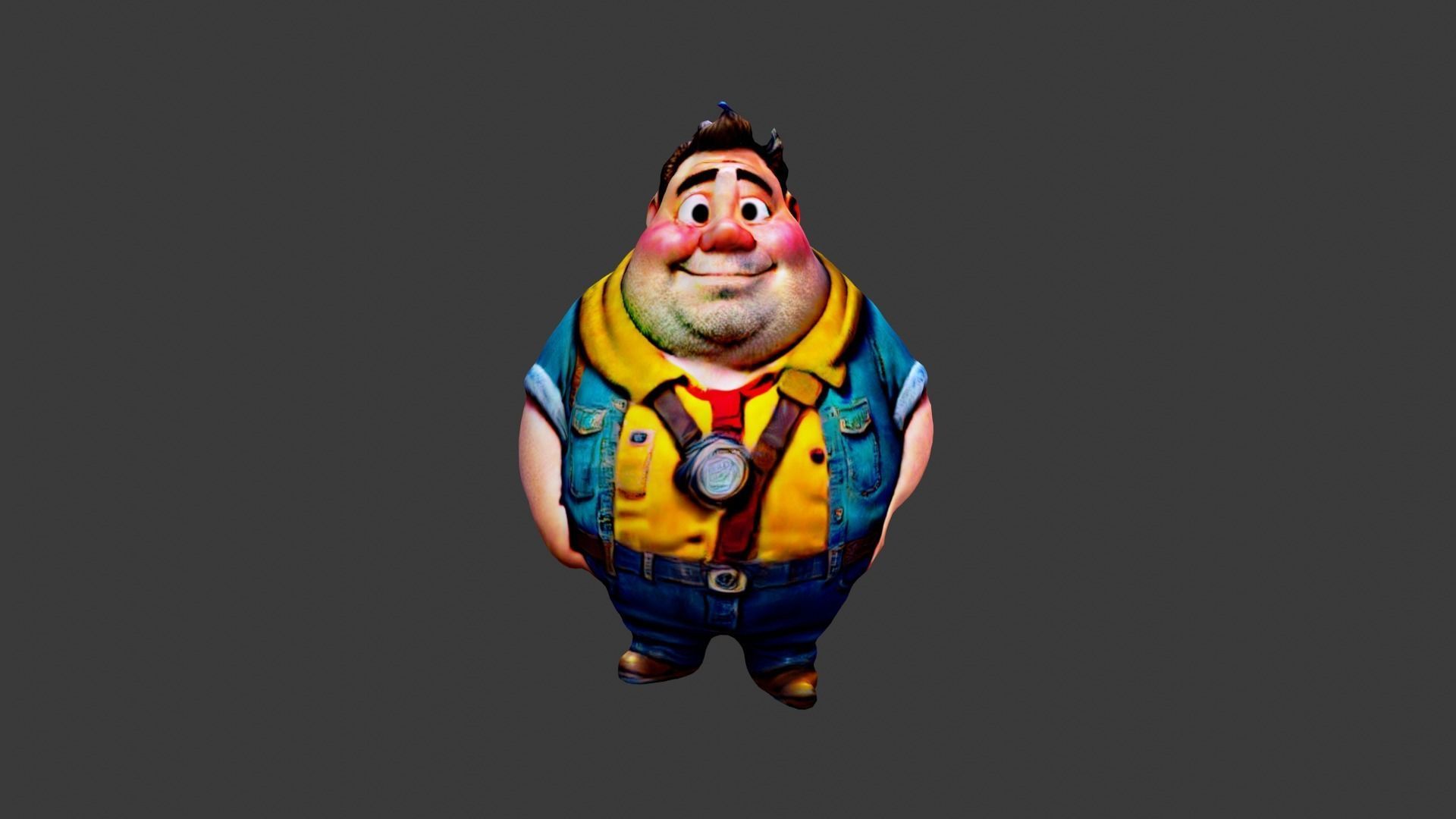 Man Fat Character Cartoon Low-poly 3D model_3