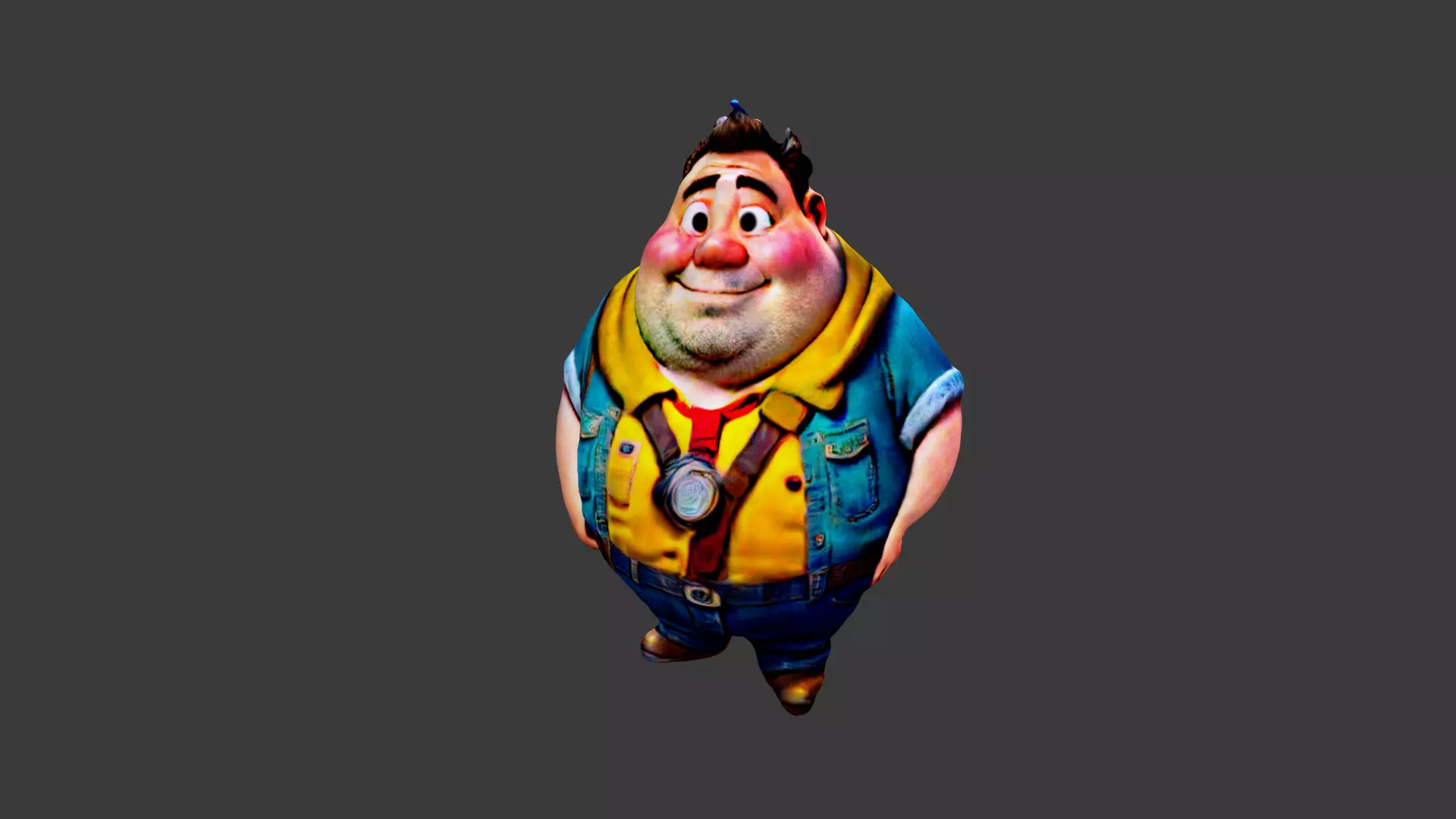 Man Fat Character Cartoon Low-poly 3D model_0