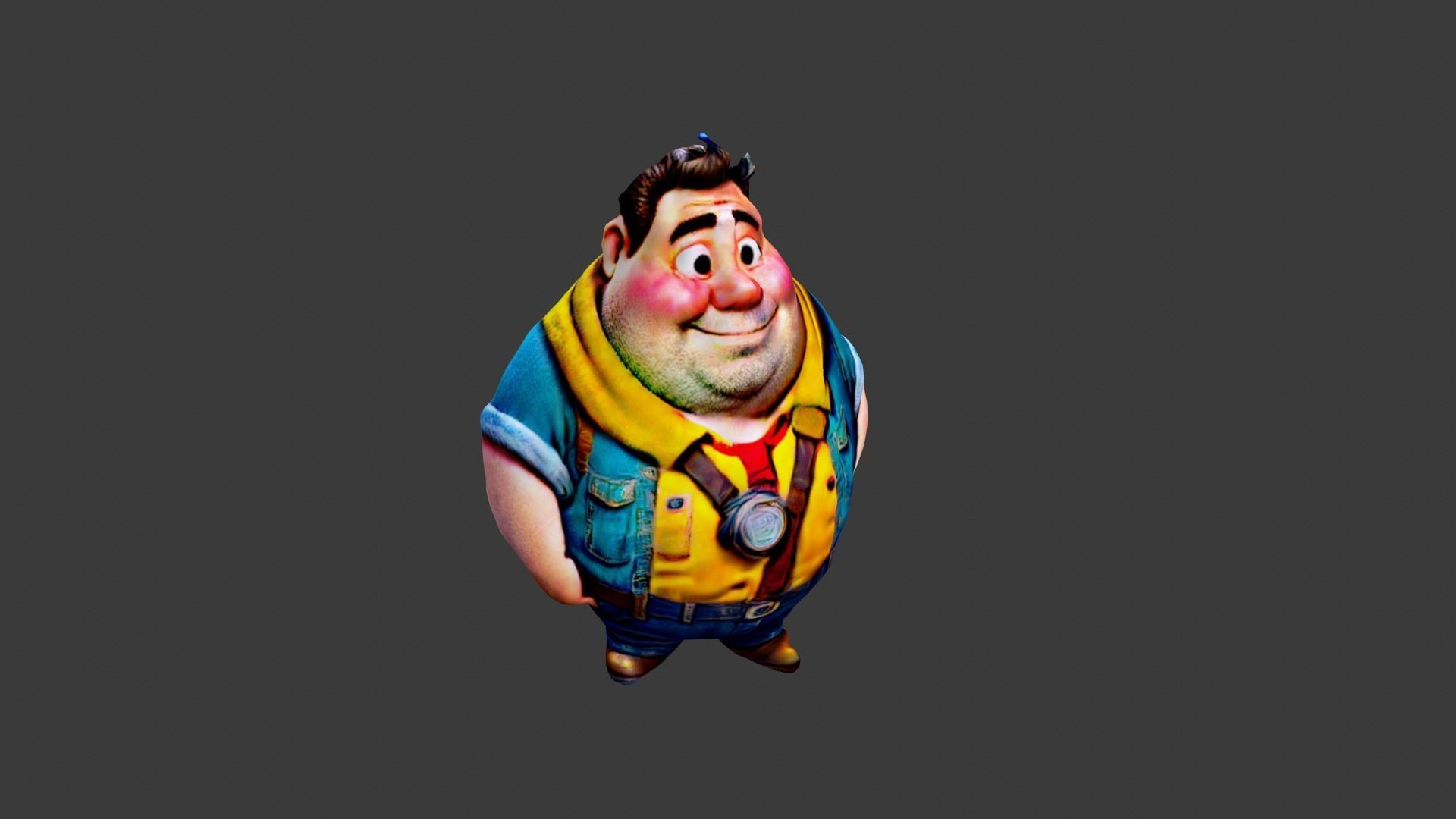 Man Fat Character Cartoon Low-poly 3D model_5