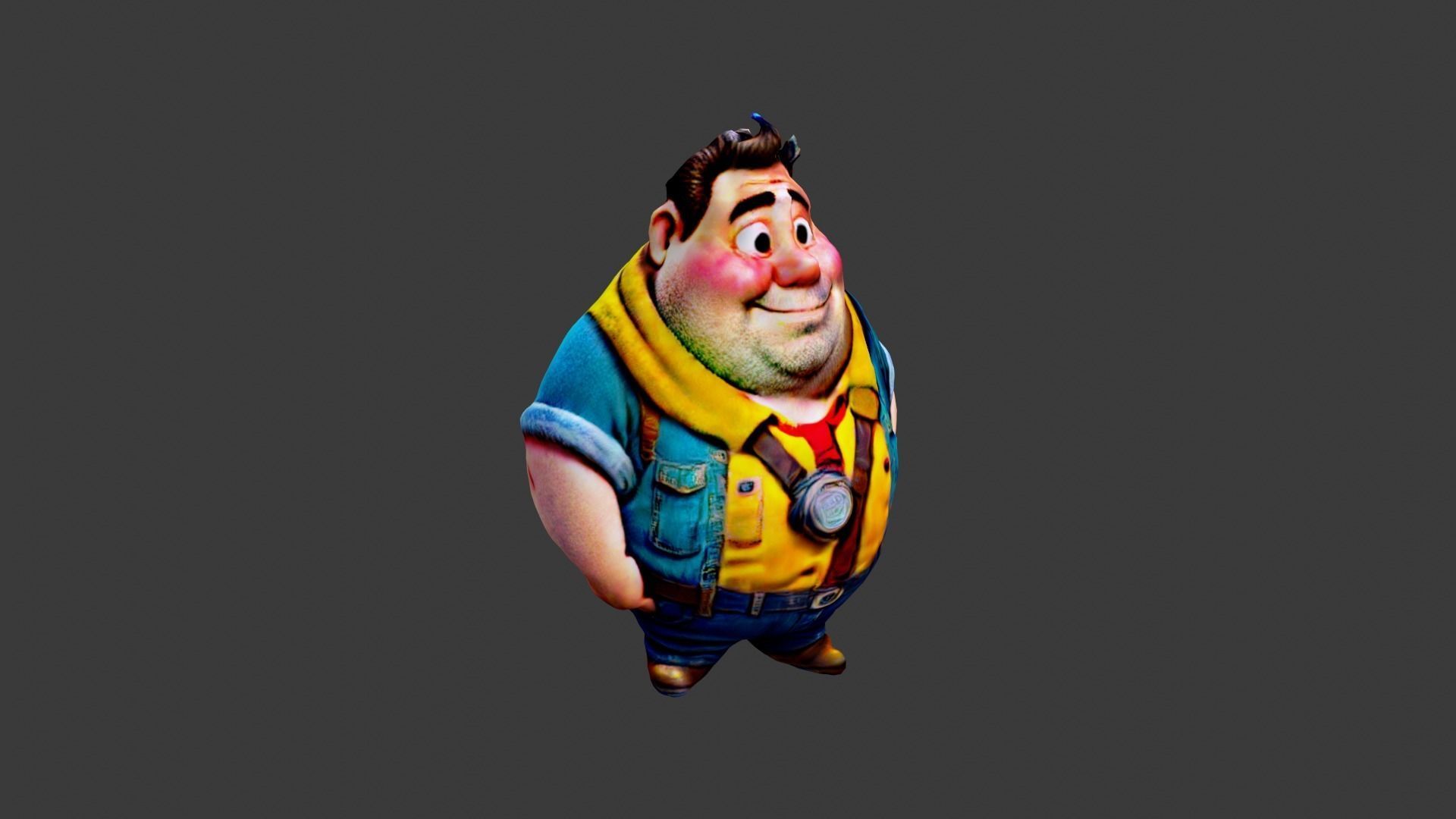 Man Fat Character Cartoon Low-poly 3D model_2