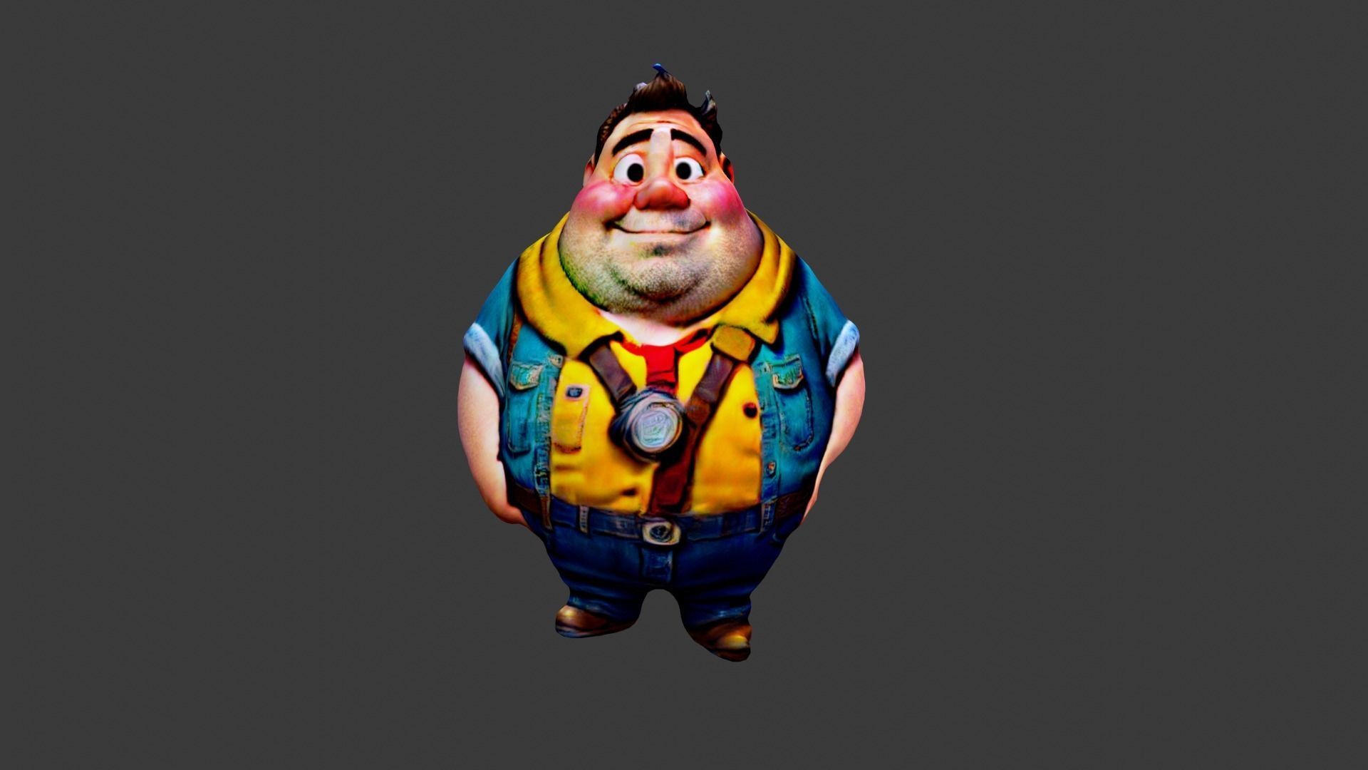 Man Fat Character Cartoon Low-poly 3D model_1