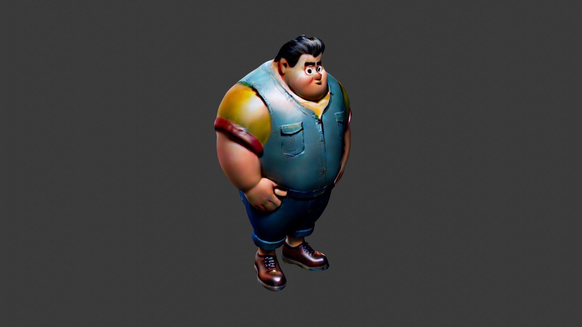 Man Fat Character Cartoon Low-poly 3D model_2