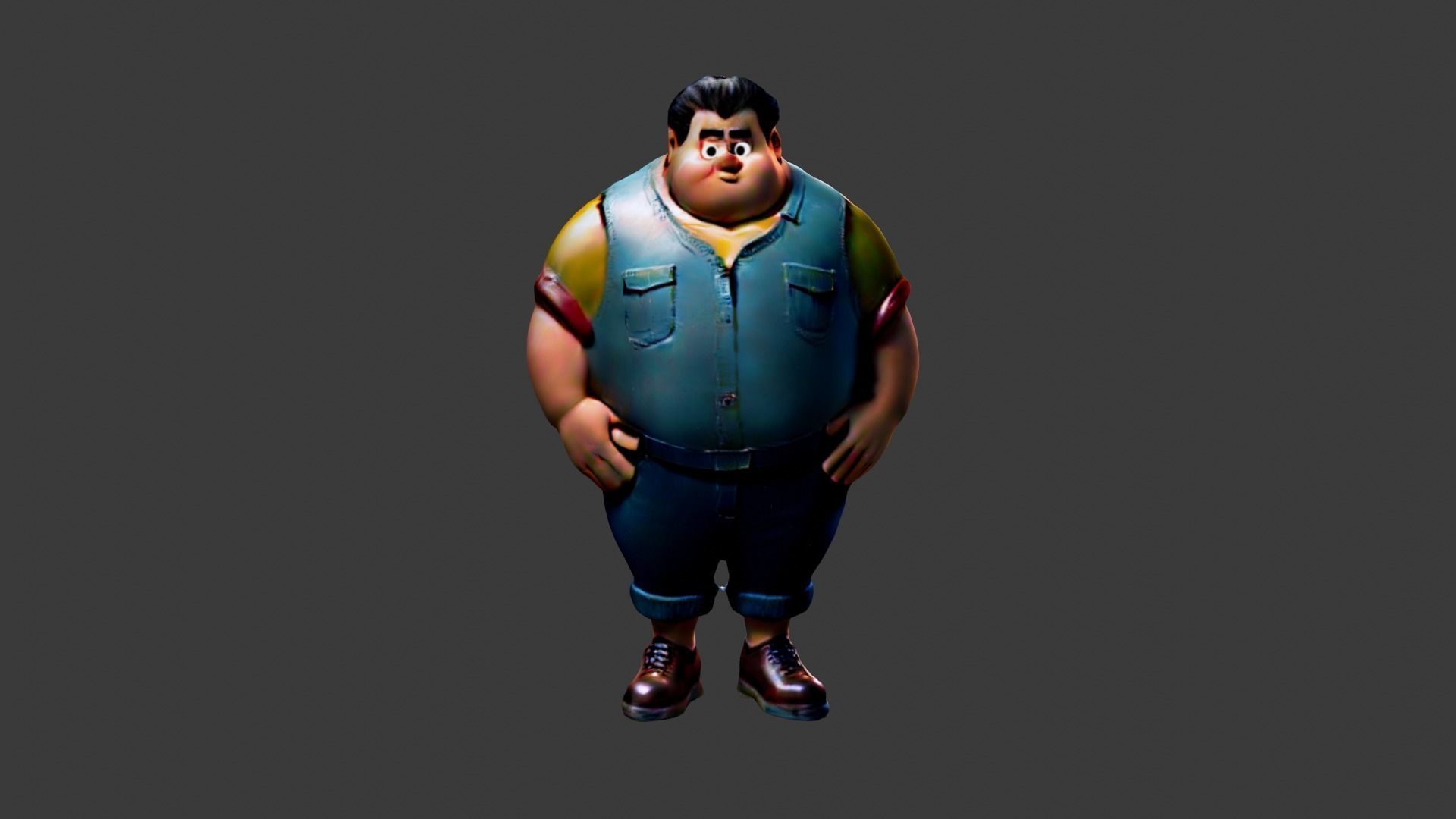 Man Fat Character Cartoon Low-poly 3D model_3