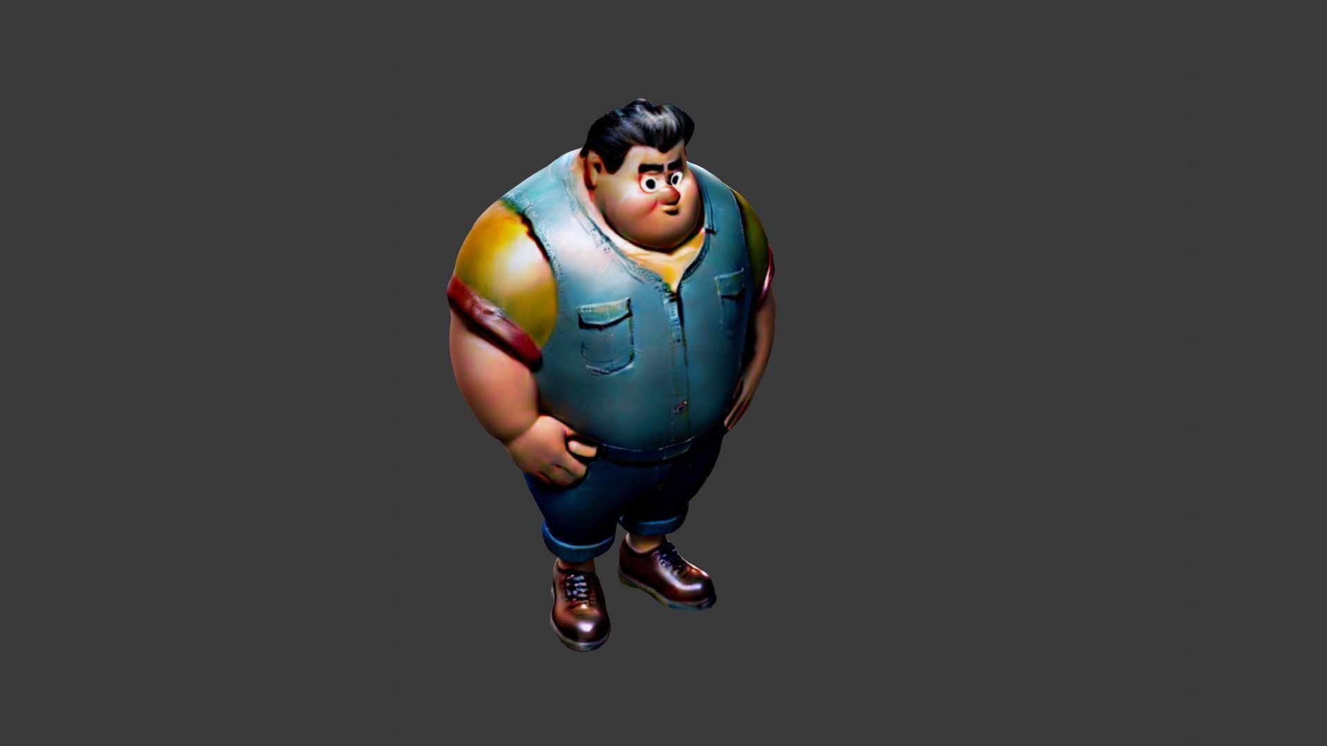 Man Fat Character Cartoon Low-poly 3D model_5