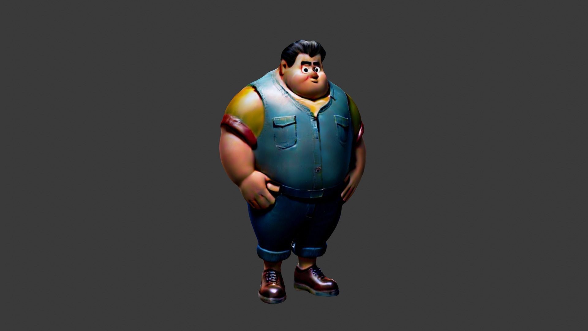 Man Fat Character Cartoon Low-poly 3D model_4